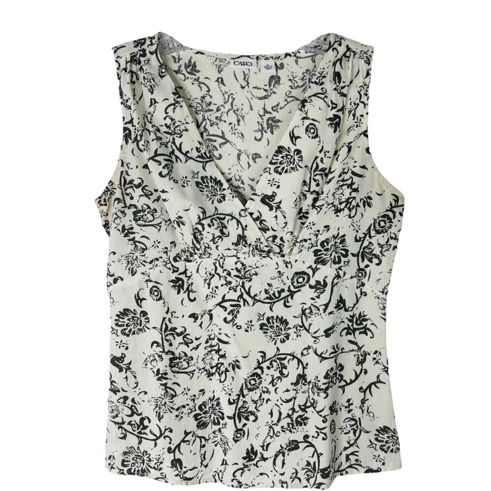 Cato white grey linen floral lightweight cottagecore top 8